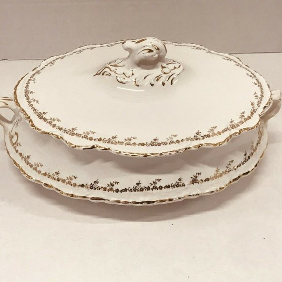 Homer Laughlin Gold Floral Spray Band H111 OVAL COVERED VEGETABLE DISH Tureen. - Picture 1 of 6